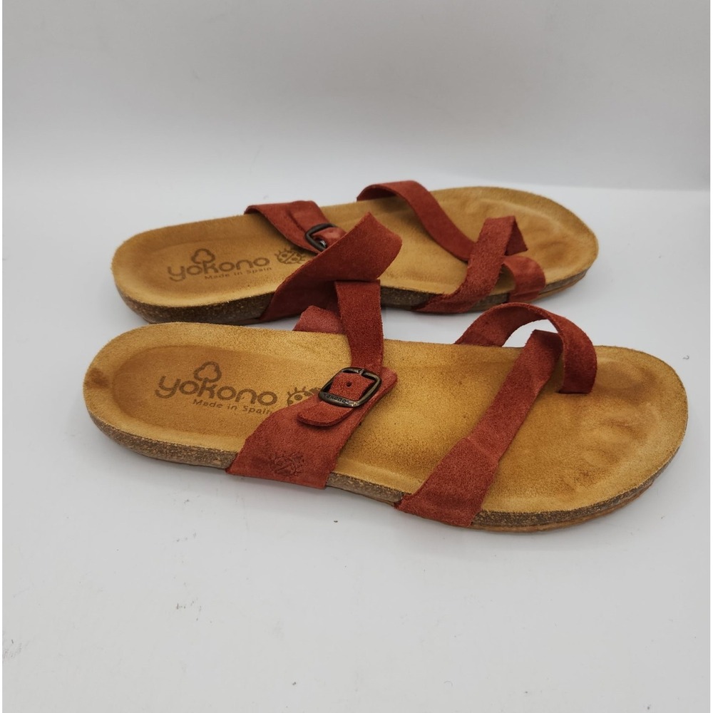 Yokono Suede Cork Slide Slip On Toe Loop Sandals‎ Women's Size 8 Burnt Orange